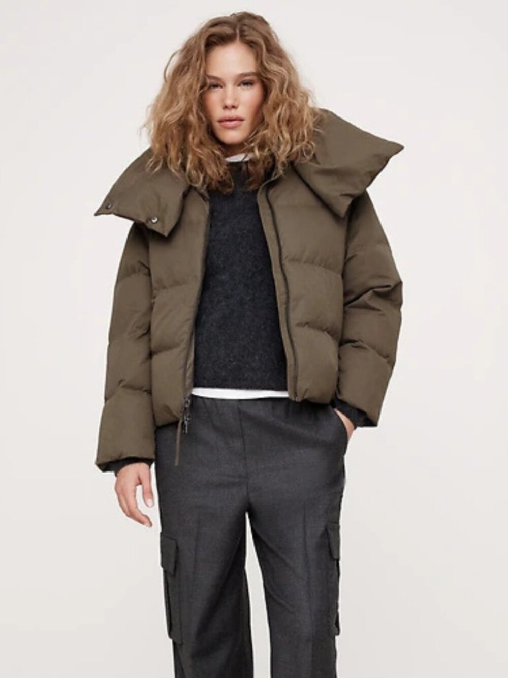 NWT Banana Republic Short Puffer Coat in Sycamore Brown Size Large